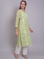 Seva Chikan Women Ethnic Motifs Embroidered Chikankari Handloom Georgette Kurta - Image 3