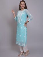 Seva Chikan Women Ethnic Motifs Embroidered Chikankari Handloom Georgette Kurta - Image 4