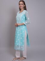 Seva Chikan Women Ethnic Motifs Embroidered Chikankari Handloom Georgette Kurta - Image 4