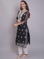 Seva Chikan Women Ethnic Motifs Embroidered Chikankari Handloom Georgette Kurta - Image 4
