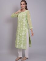 Seva Chikan Women Ethnic Motifs Embroidered Chikankari Handloom Georgette Kurta - Image 4