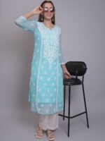 Seva Chikan Women Ethnic Motifs Embroidered Chikankari Handloom Georgette Kurta - Image 6