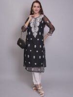 Seva Chikan Women Ethnic Motifs Embroidered Chikankari Handloom Georgette Kurta - Image 6