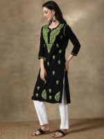Seva Chikan Women Ethnic Motifs Embroidered Chikankari Handloom Kurta - Image 4