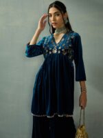 Shae by SASSAFRAS Women Floral Embroidered Empire Sequinned Kurta with Trousers - Image 2
