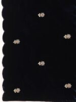 Varanga Navy Blue Paisley Embroidered Velvet Straight Kurta With Trousers & Dupatta - Image 4