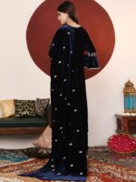 Varanga Navy Blue Paisley Embroidered Velvet Straight Kurta With Trousers & Dupatta - Image 5