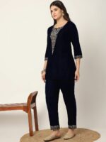 Yufta Paisley Embroidered Round Neck Three-Quarter Sleeves Velvet Top With Trouser - Image 5