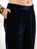Yufta Women Embroidered Regular Thread Work Velvet Kurta with Trousers & With Dupatta - Image 3