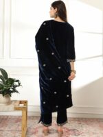 Yufta Women Embroidered Regular Thread Work Velvet Kurta with Trousers & With Dupatta - Image 6