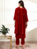 Yufta Women Floral Yoke Design Regular Sequinned Velvet Kurta with Trousers & With Dupatta - Image 6