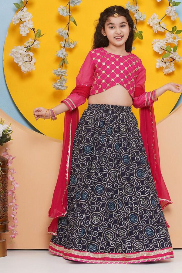 Bitiya by Bhama Girls Embroidered Mirror Work Ready to Wear Lehenga & Blouse With Dupatta