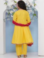 Bitiya by Bhama Girls Floral Embroidered Angrakha Gotta Patti Pure Cotton Kurta with Trousers & With Dupatta - Image 5