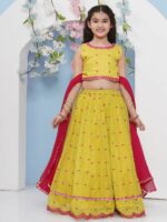 Bitiya by Bhama Girls Floral Embroidered Ready to Wear Lehenga & Blouse With Dupatta