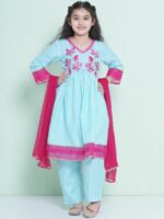 Bitiya by Bhama Girls Floral Embroidered Sequinned Anarkali Kurta with Trousers & Dupatta