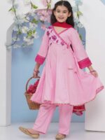 Bitiya by Bhama Girls Floral Embroidered Sequinned Anarkali Kurta with Trousers & Dupatta - Image 6