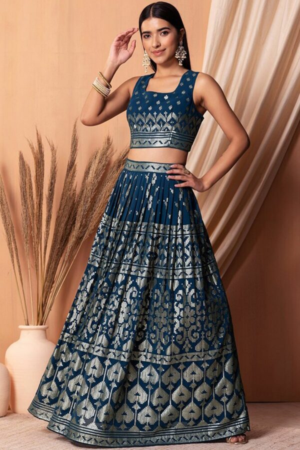 FABPIXEL Embroidered Sequinned Semi Stitched Lehenga & Unstitched Blouse With Dupatta