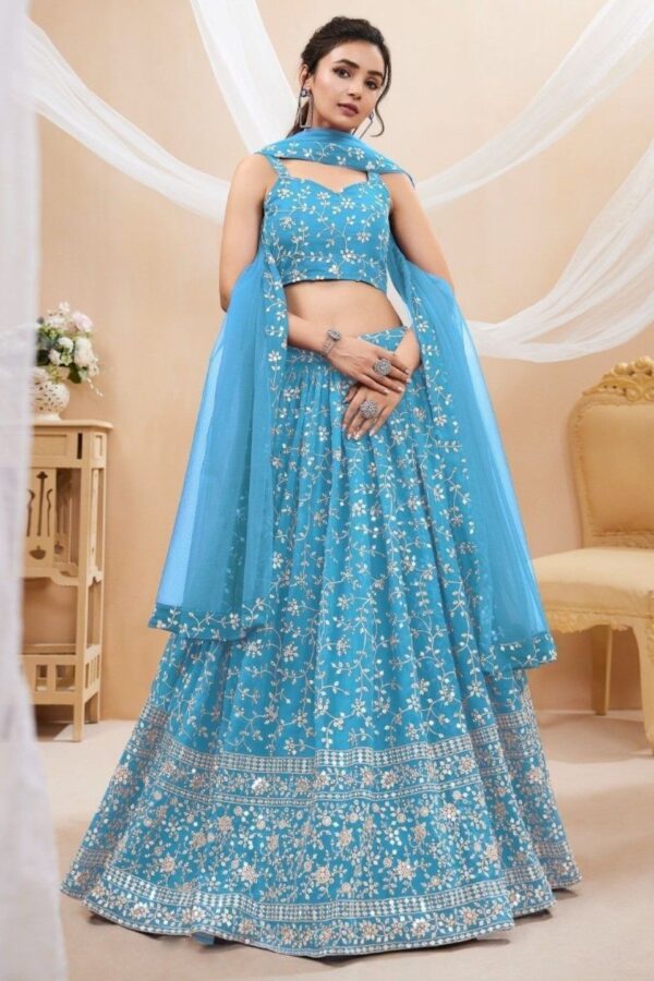 FABPIXEL Embroidered Sequinned Semi-Stitched Lehenga Choli With Dupatta
