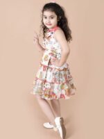 pspeaches Girls Floral Printed Halter Neck Chiffon Fit & Flare Dress - Image 3