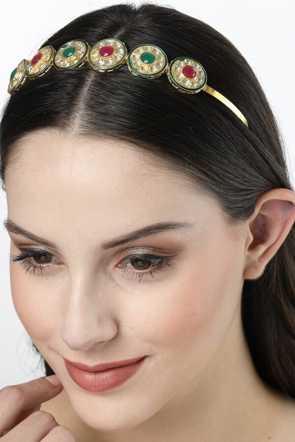 NVR Women Multi colour Kundan Gold-Plated Embellished Hairband