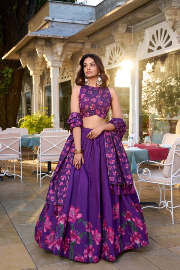 The Perfect Blend of Tradition and Sparkle Lehenga Choli with Unstitched Blouse- Purple