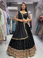 Black Roman Silk With Embroidery Zari Lehenga Choli Set