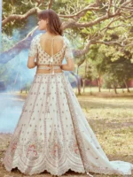 Cream Gold crushed Tissue Fabric Moti, Zari work Semi-Stitched Lehenga choli, Unstitched Blouse & Dupatta - Image 5