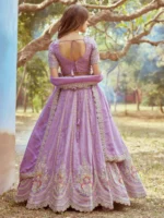 Lavender Gold crushed Tissue Fabric Moti, Zari work Semi-Stitched Lehenga choli, Unstitched Blouse & Dupatta - Image 3