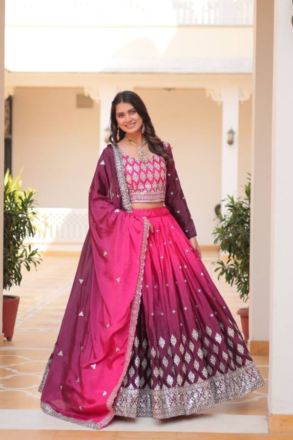 Women's Pink Chinon 7MM Sequins Embroidered Lehenga Choli Set