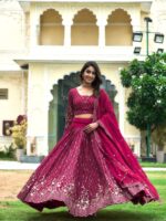 Women's Rani Pink Faux Georgette Sequins Embroidered Lehenga Choli Set