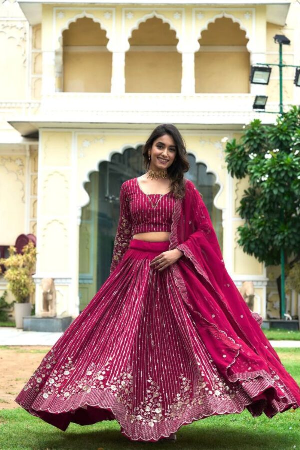 Women's Rani Pink Faux Georgette Sequins Embroidered Lehenga Choli Set