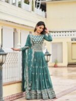 Women's Teal Faux Georgette 7MM Sequins Embroidered Lehenga Choli Set