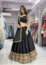 Black Roman Silk With Embroidery Zari Lehenga Choli Set - Image 4