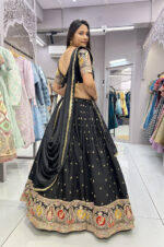 Black Roman Silk With Embroidery Zari Lehenga Choli Set - Image 5
