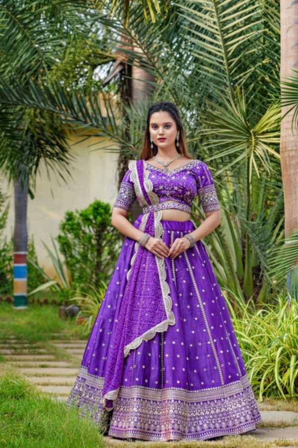 Purple Satin With Mirror Lehenga Choli Set