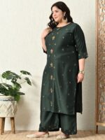 PrettyPlus by Desinoor.com Plus Size Embellished Straight Kurta with Palazzos & Dupatta - Image 5