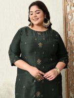 PrettyPlus by Desinoor.com Plus Size Embellished Straight Kurta with Palazzos & Dupatta - Image 2