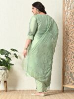 PrettyPlus by Desinoor.com Plus Size Ethnic Motifs Embroidered Kurta Trousers And Dupatta - Image 5