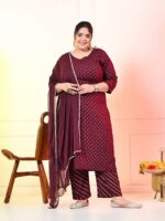 PrettyPlus by Desinoor.com Plus Size Ethnic Motifs Printed Kurta with Trousers & Dupatta - Image 5