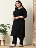 PrettyPlus by Desinoor.com Plus Size Ethnic Motifs Yoke Design Beads and Stones Kurta Set - Image 4