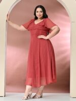 PrettyPlus by Desinoor.com Plus Size Flared Sleeve Fit & Flare Midi Dress - Image 4