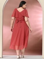 PrettyPlus by Desinoor.com Plus Size Flared Sleeve Fit & Flare Midi Dress - Image 5