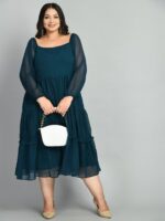 PrettyPlus by Desinoor.com Plus Size Self Design Tiered Fit and Flare Midi Dress - Image 5