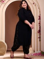 PrettyPlus by Desinoor.com Plus Size Shirt Collar Pathani Kurta With Harem Pant - Image 2