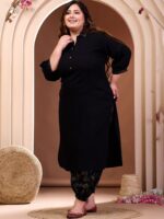 PrettyPlus by Desinoor.com Plus Size Shirt Collar Pathani Kurta With Harem Pant - Image 3