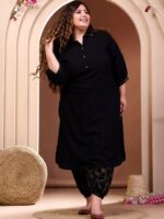 PrettyPlus by Desinoor.com Plus Size Shirt Collar Pathani Kurta With Harem Pant - Image 5