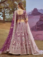 Purple Pure silk Moti, Coding embroidery Unstitched Blouse & Semi-Stitched Bridel Lehenga choli with Dupatta - Image 4