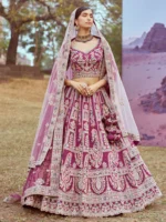 Purple Pure silk Moti, Coding embroidery Semi-Stitched Bridel Lehenga choli ,Unstitched Blouse & Dupatta - Image 5