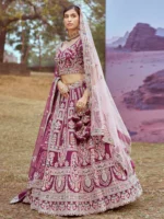 Purple Pure silk Moti, Coding embroidery Semi-Stitched Bridel Lehenga choli ,Unstitched Blouse & Dupatta - Image 3