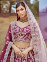 Purple Pure silk Moti, Coding embroidery Semi-Stitched Bridel Lehenga choli ,Unstitched Blouse & Dupatta - Image 2